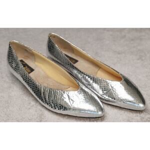 Vanna White Vintage Silver Snake Print Leather Pointed Toe Flats Womens Size 8.5